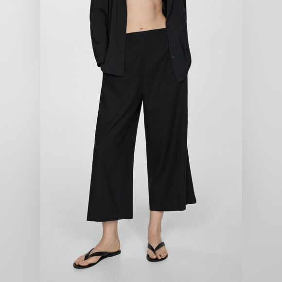 Mango Wide leg Linen Crop Pants size: M - Picture 3 of 11